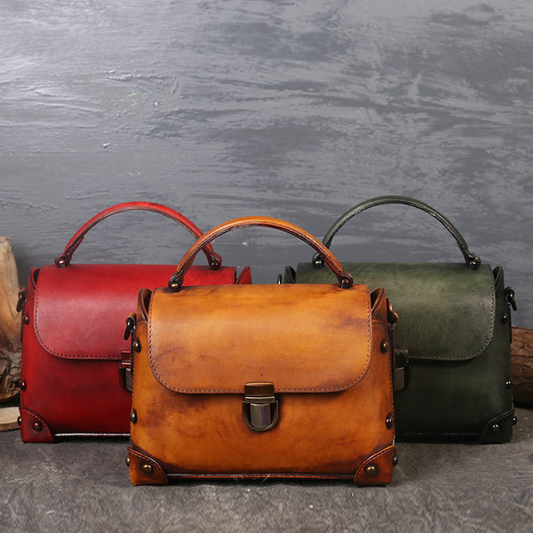 Vintage Women's Brown Leather Crossbody Satchel Purse Handbags for Women