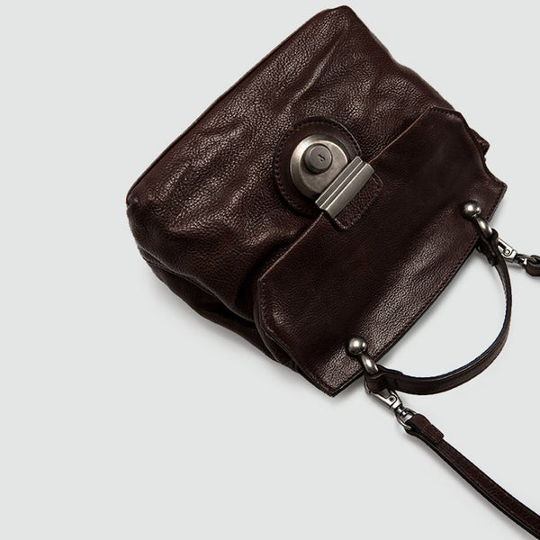 Vintage Women's Brown Leather Crossbody Satchel Purse Shoulder Bags for Women side