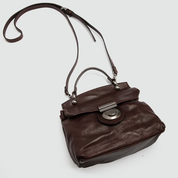 Vintage Women's Brown Leather Crossbody Satchel Purse Shoulder Bags for Women small