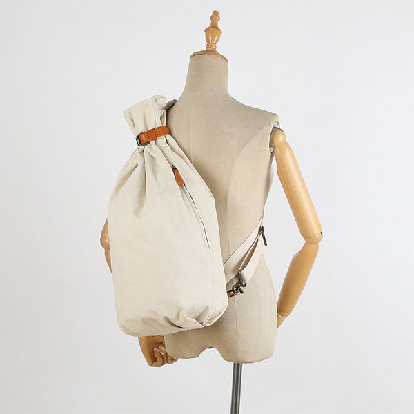 Vintage Women's Canvas And Leather Backpack Purse Canvas Rucksack Bag For Women Casual