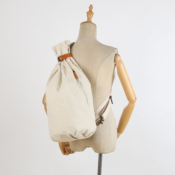 Vintage Women's Canvas And Leather Backpack Purse Canvas Rucksack Bag For Women