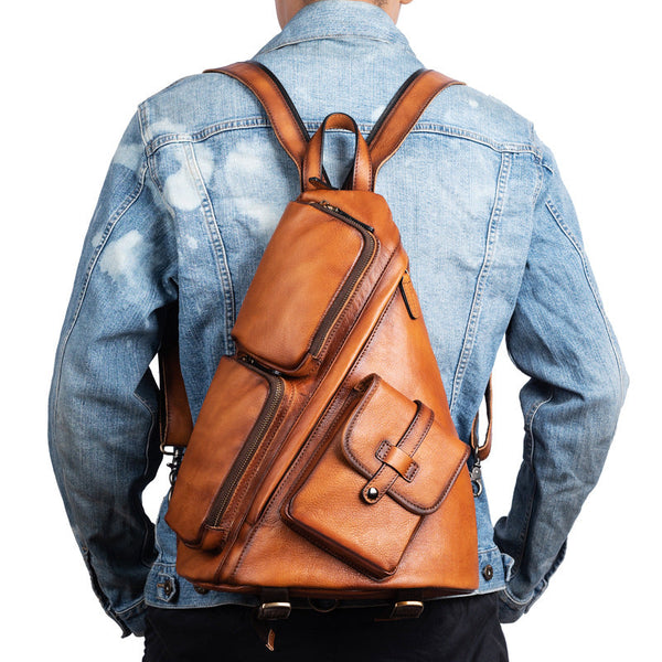 Vintage Women's Convertible Backpack Crossbody Sling Bag Brown