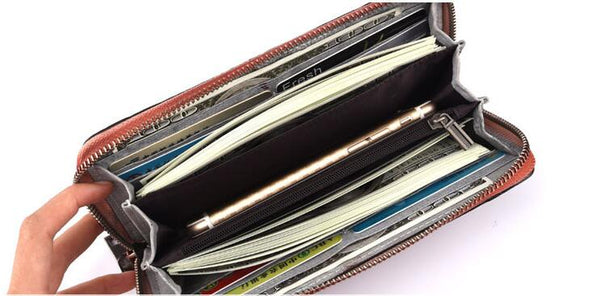 Vintage Women's Embossed Leather Clutch Wallet Purse Zip Around Wallet For Women Inside