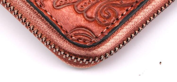Vintage Women's Embossed Leather Clutch Wallet Purse Zip Around Wallet For Women Vintage