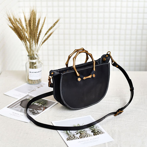 Vintage Women's Genuine Brown Leather Handbags Purse Cross Shoulder Bag for Ladies black