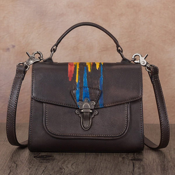 Vintage Women's Genuine Leather Crossbody Satchel Bag Handbags Purse for Women Black