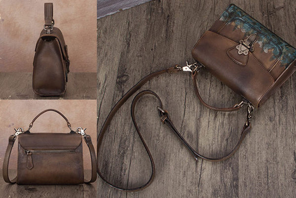Vintage Women's Genuine Leather Crossbody Satchel Bag Handbags Purse for Women Cute