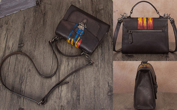 Vintage Women's Genuine Leather Crossbody Satchel Bag Handbags Purse for Women Funky