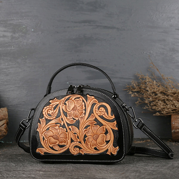 Vintage Women's Genuine Leather Handbags Leather Crossbody Bag Purse For Women Black