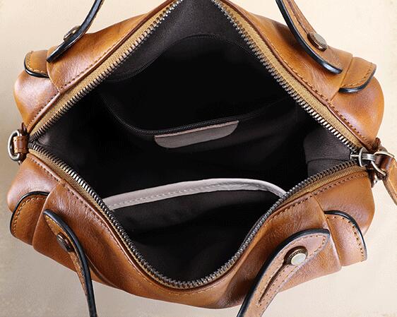 Vintage Women's Genuine Leather Handbags Over The Shoulder Purse For Women Inside