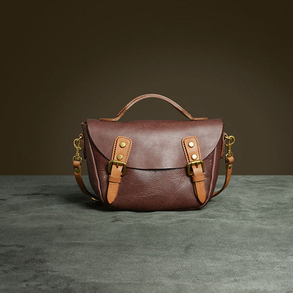 Vintage Women's Genuine Leather Satchel Handbags Crossbody Purse For Women Cowhide