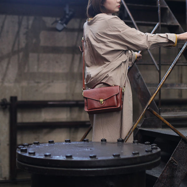 Vintage Women's Genuine Leather Shoulder Bags Handbags Purse for Women Brown
