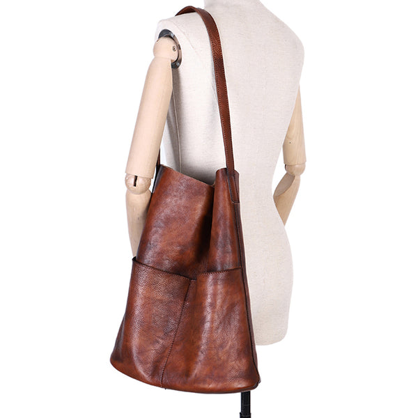 Vintage Women's Genuine Leather Tote Bag Handbags With Pockets for Women Cool