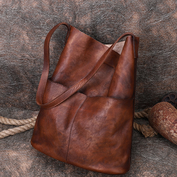 Vintage Women's Genuine Leather Tote Bag Handbags With Pockets for Women Designer
