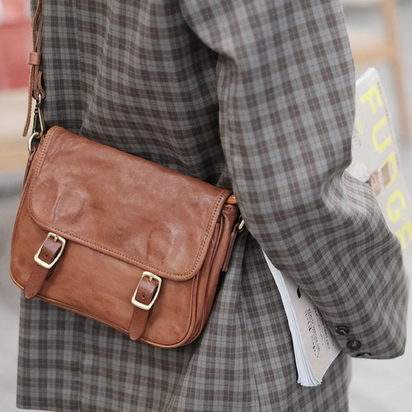 Vintage Women's Leather Satchel Bag Cross Shoulder Bag For Women Brown