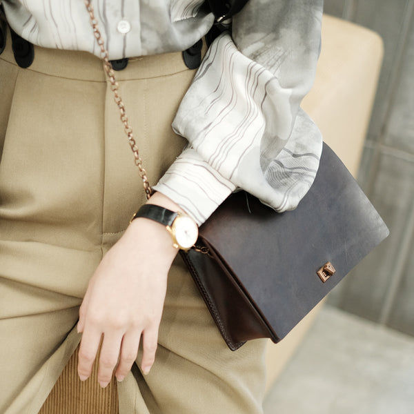 Vintage Women's Leather Satchel Purse Chain Strap Shoulder Bag for Women For Women