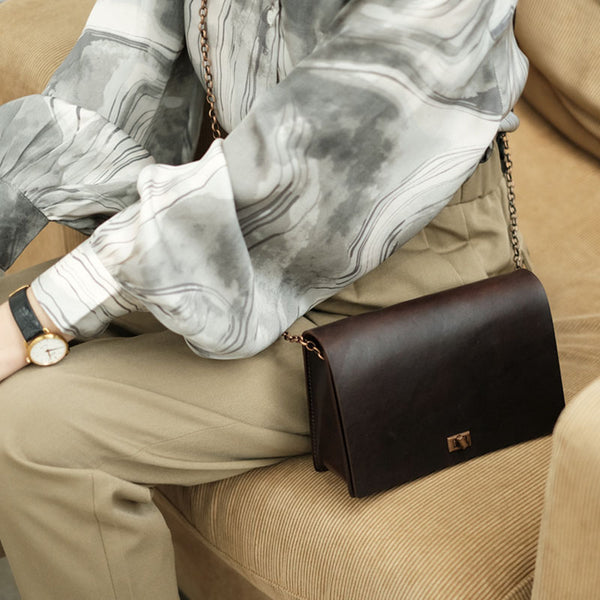 Vintage Women's Leather Satchel Purse Chain Strap Shoulder Bag for Women Boutique