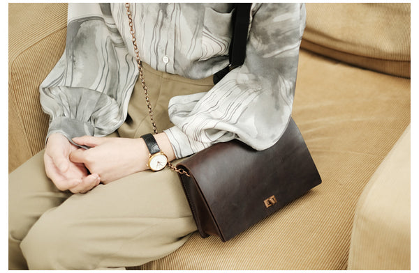 Vintage Women's Leather Satchel Purse Chain Strap Shoulder Bag for Women Cute
