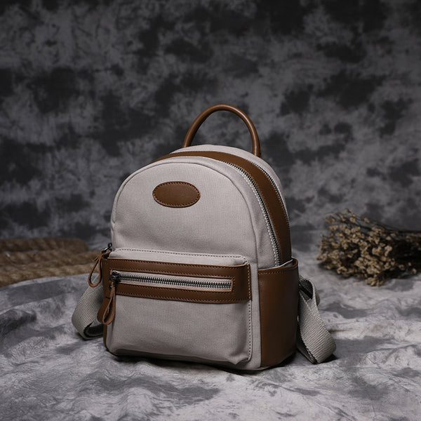 Vintage Women's Small Canvas and Leather Backpack Rucksack Purse for Women Beautiful