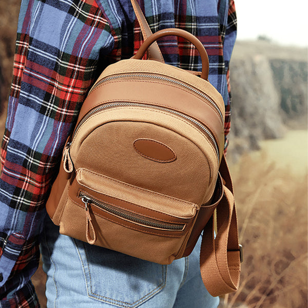 Durable Women's Vintage Canvas and Leather Backpack Rucksack Purse for Women