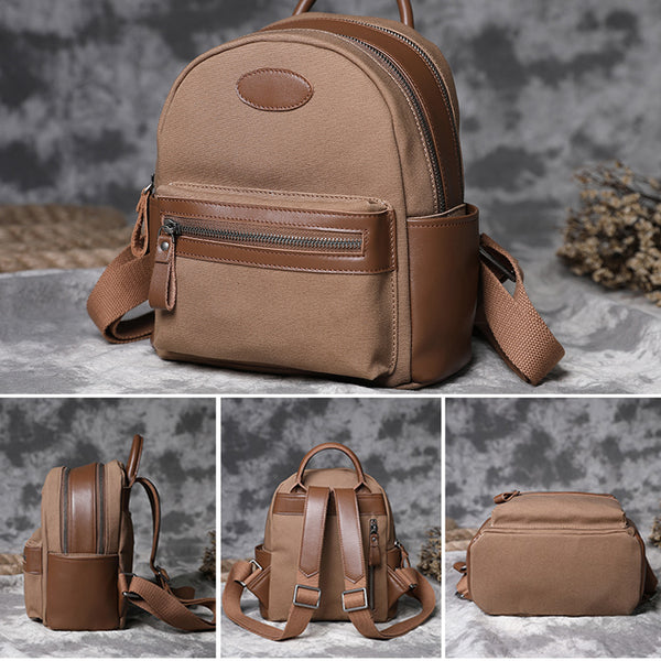 Durable Women's Vintage Canvas and Leather Backpack Rucksack Purse for Women