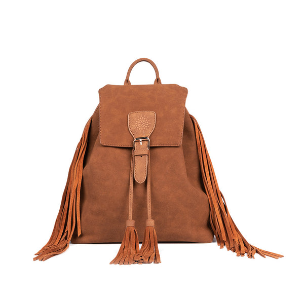Vintage Womens Boho Faux Leather Backpack Purse with Suede Leather Fringe for Women Affordable