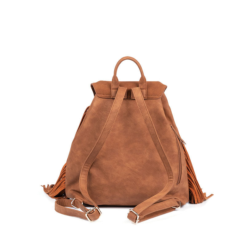beautiful faux leather backpack Women's tassel shoulder bag travel backpack backpack rucksack Brown