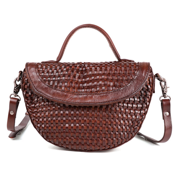  Vintage Womens Boho Leather Braided Satchel Bags Small Handbags Purse For Women Brown