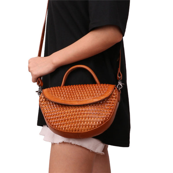 Vintage Womens Boho Leather Braided Satchel Bags Small Handbags Purse For Women Details