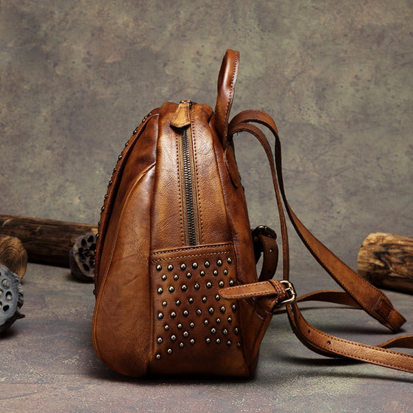 Vintage Womens Brown Leather Backpack Bag Purse Beautiful Backpacks for Women Beautiful