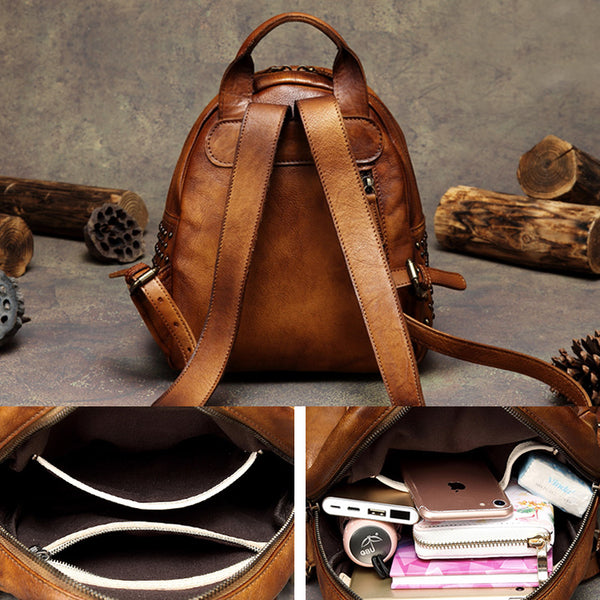  Vintage Womens Brown Leather Backpack Bag Purse Beautiful Backpacks for Women Cool