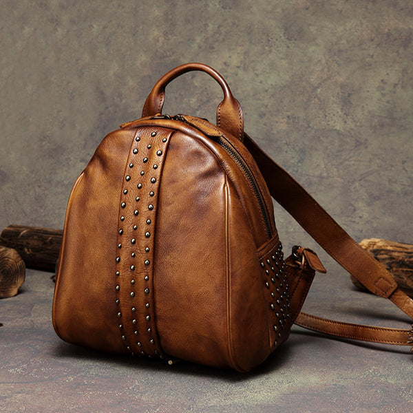 Vintage Womens Brown Leather Backpack Bag Purse Beautiful Backpacks for Women Affordable