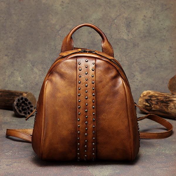 Vintage Womens Brown Leather Backpack Bag Purse Beautiful Backpacks
