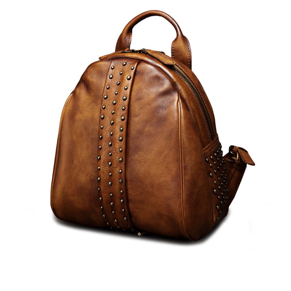 Vintage Womens Brown Leather Backpack Bag