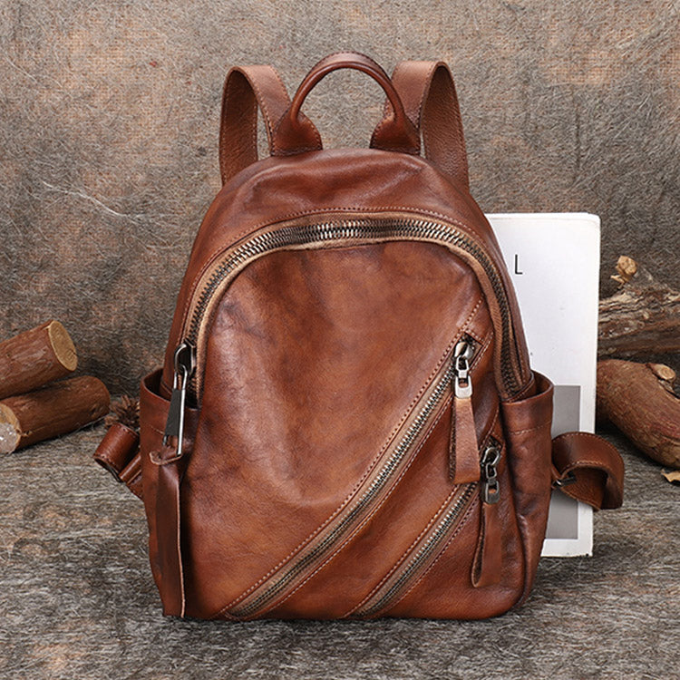 Women's Vintage Brown Leather Backpack Purse - LeatherNeo