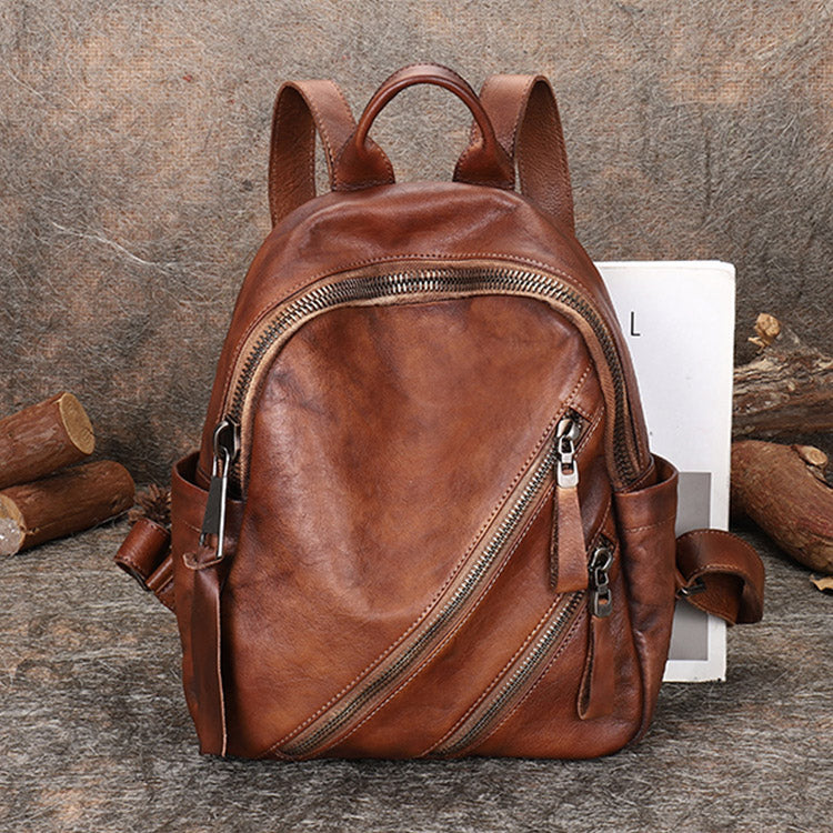 Brown Formal Backpack Ladies Womens Vintage Brown Leather