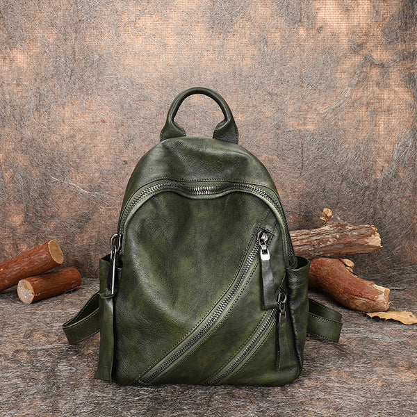 Vintage Womens Brown Leather Backpack Purse Book Bag Purse for Women green