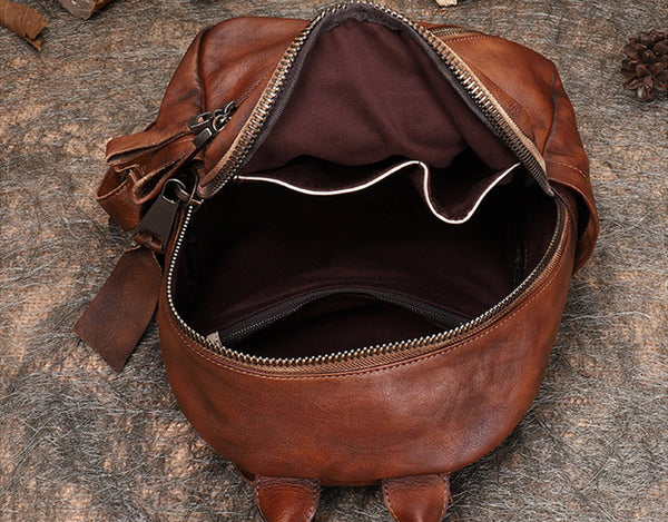 Vintage Womens Brown Leather Backpack Purse Book Bag Purse for Women quality