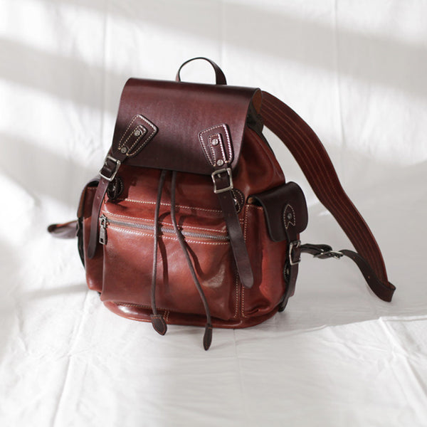 Vintage Womens Brown Leather Backpack Purse Laptop Book Bag for Women Chic