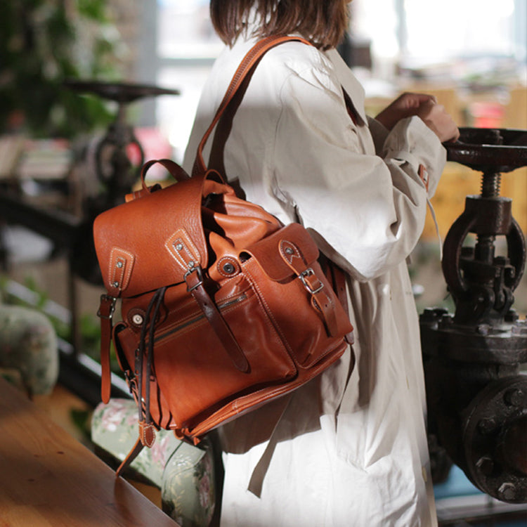 Vintage Womens Brown Leather Backpack Purse Laptop Book Bag for Women Designer