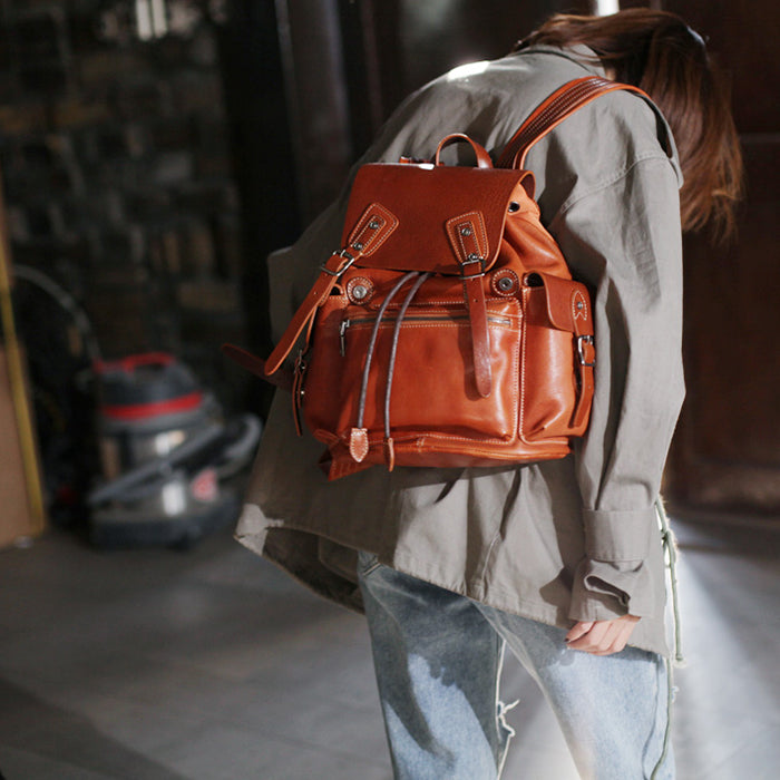 best leather backpack purs 13" Vintage Womens Brown Leather Backpack Purse Laptop Book Bag for Women