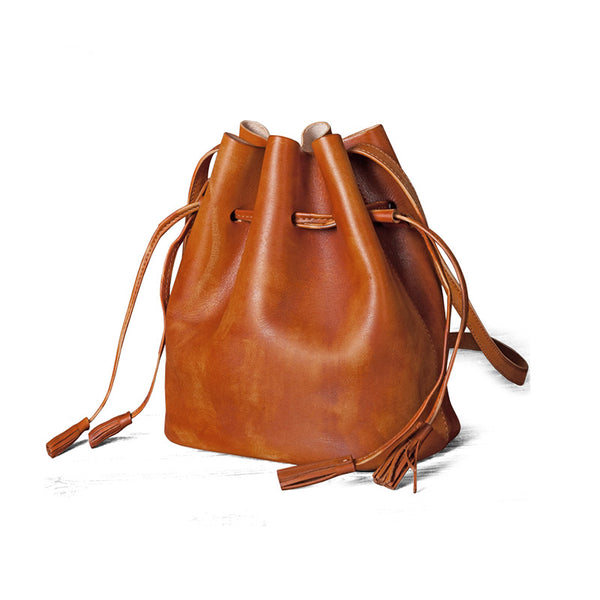 Vintage Womens Brown Leather Bucket Bag Crossbody Bags for Women best
