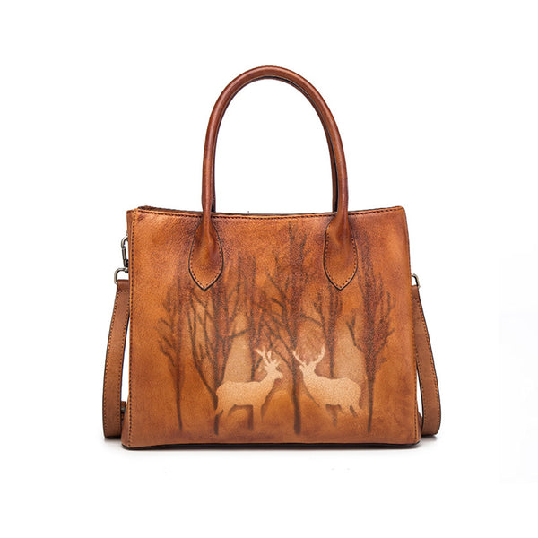 Vintage Womens Brown Leather Totes Handbags Shoulder Bag for Women Brown
