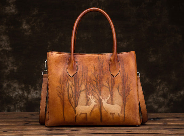 Vintage Womens Brown Leather Totes Handbags Shoulder Bag for Women Details