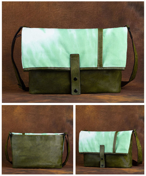 Womens Green Canvas And Leather Crossbody Bag Designer Totes For Women