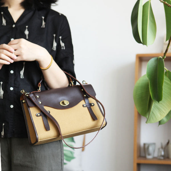 Stylish Women's Satchel Shoulder Bag Canvas Leather Messenger Bag For Women