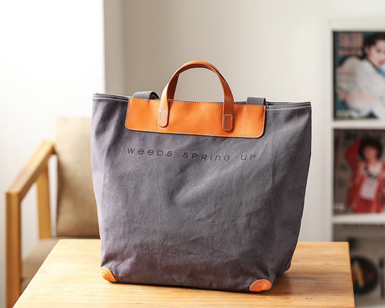 Vintage Womens Canvas Tote With Leather Handles Cross Shoulder Bag Quality