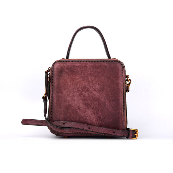 Vintage Womens Cube Bag Leather Handbags Crossbody Bags for Women Details