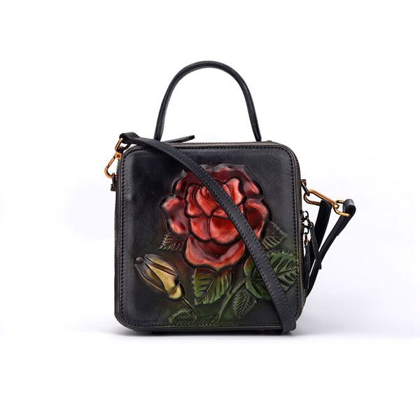 Vintage Womens Cube Bag Leather Handbags Crossbody Bags for Women Handmade