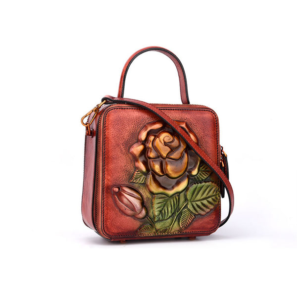 Vintage Womens Cube Bag Leather Handbags Crossbody Bags for Women